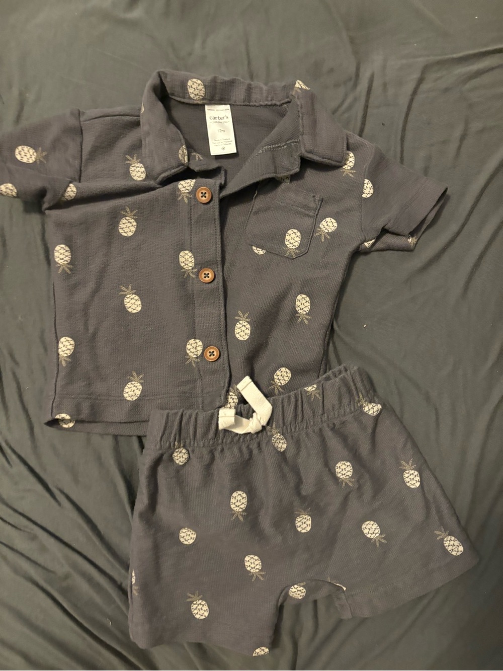 Carter's Navy Pineapple Print Toddler Polo & Shorts Set